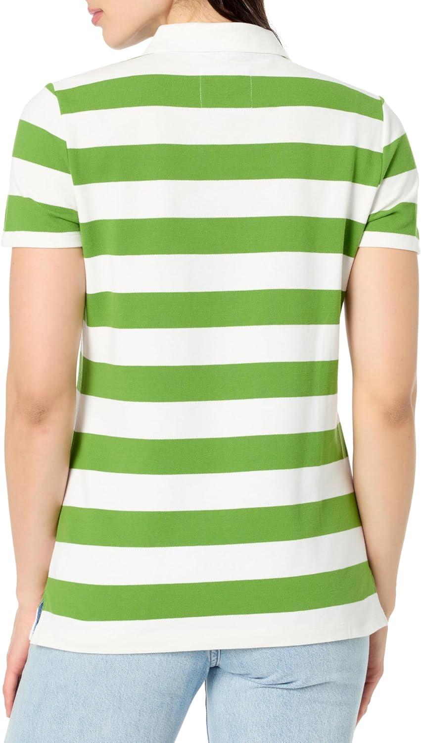 imageNautica Womens 5Button Short Sleeve Breathable 100 Cotton Polo ShirtSalted LimeBright White
