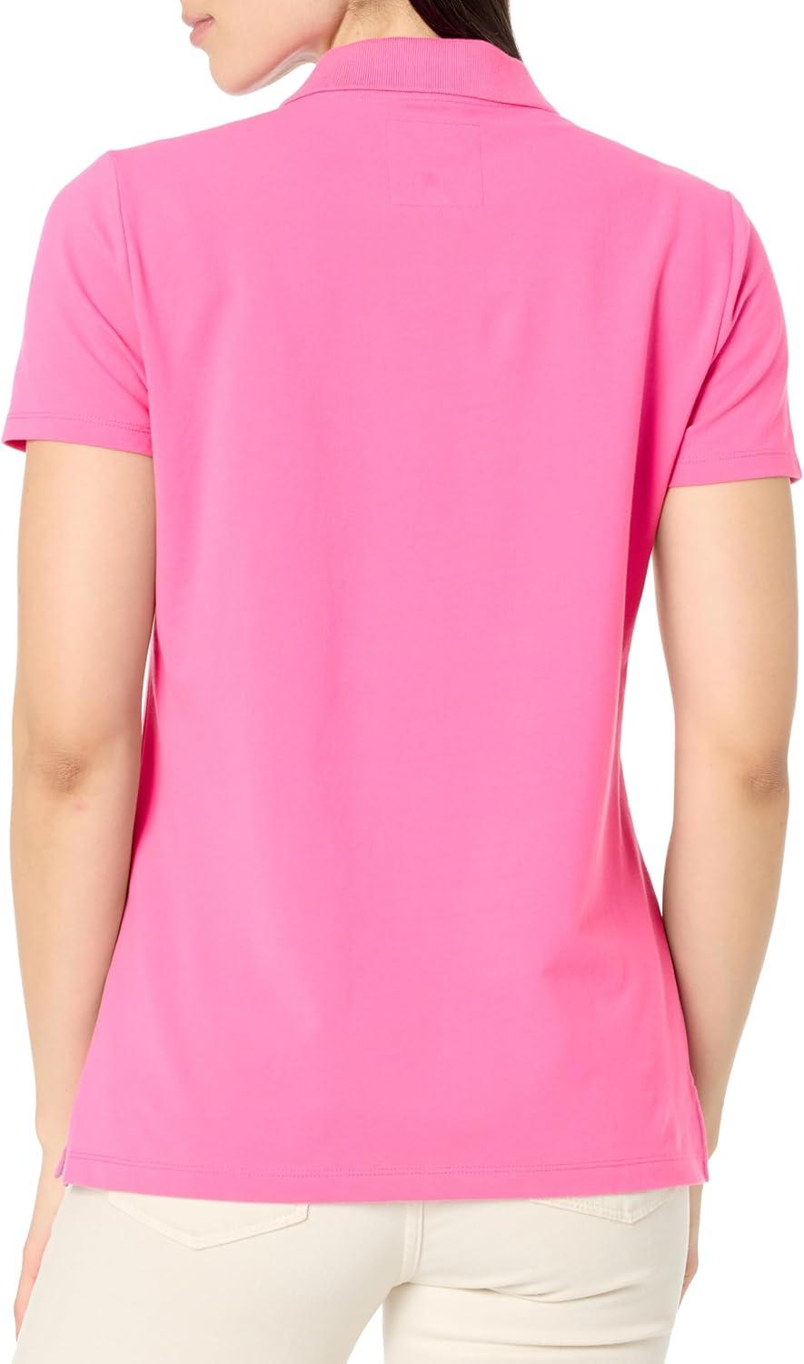 imageNautica Womens 5Button Short Sleeve Breathable 100 Cotton Polo ShirtSangria Sunset