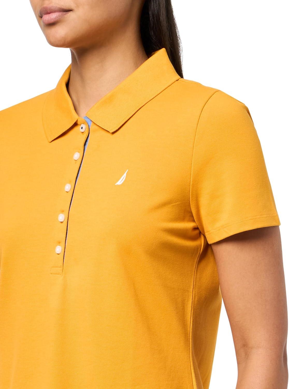 imageNautica Womens 5Button Short Sleeve Breathable 100 Cotton Polo ShirtSunflower