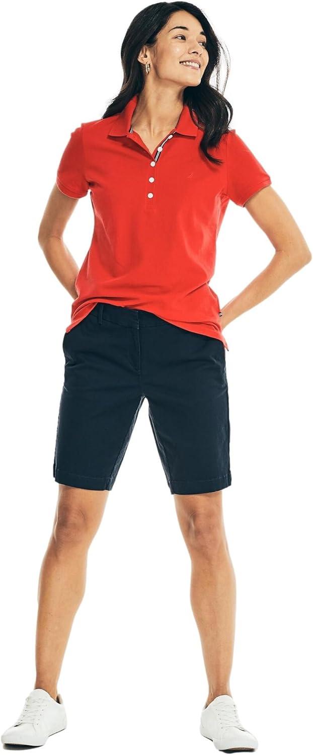 imageNautica Womens 5Button Short Sleeve Breathable 100 Cotton Polo ShirtTomales Red