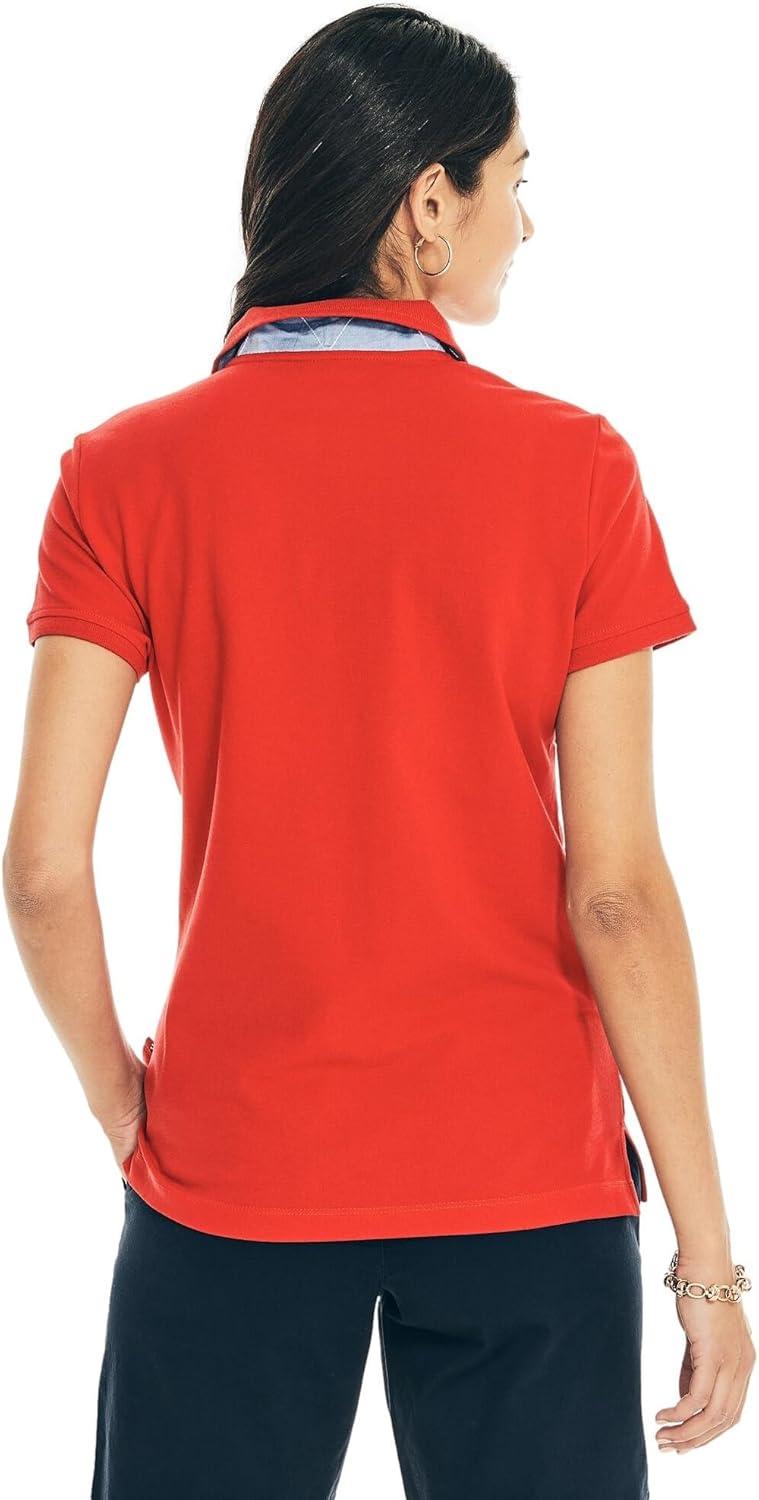 imageNautica Womens 5Button Short Sleeve Breathable 100 Cotton Polo ShirtTomales Red