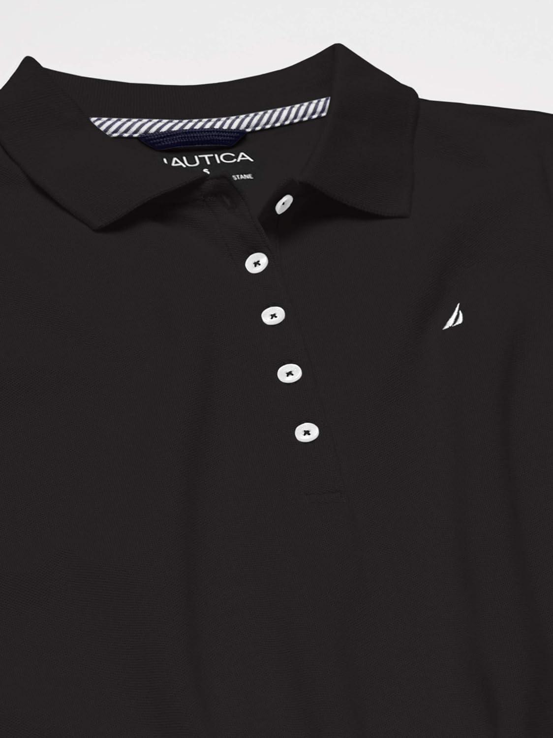 imageNautica Womens 5Button Short Sleeve Breathable 100 Cotton Polo ShirtTrue Black