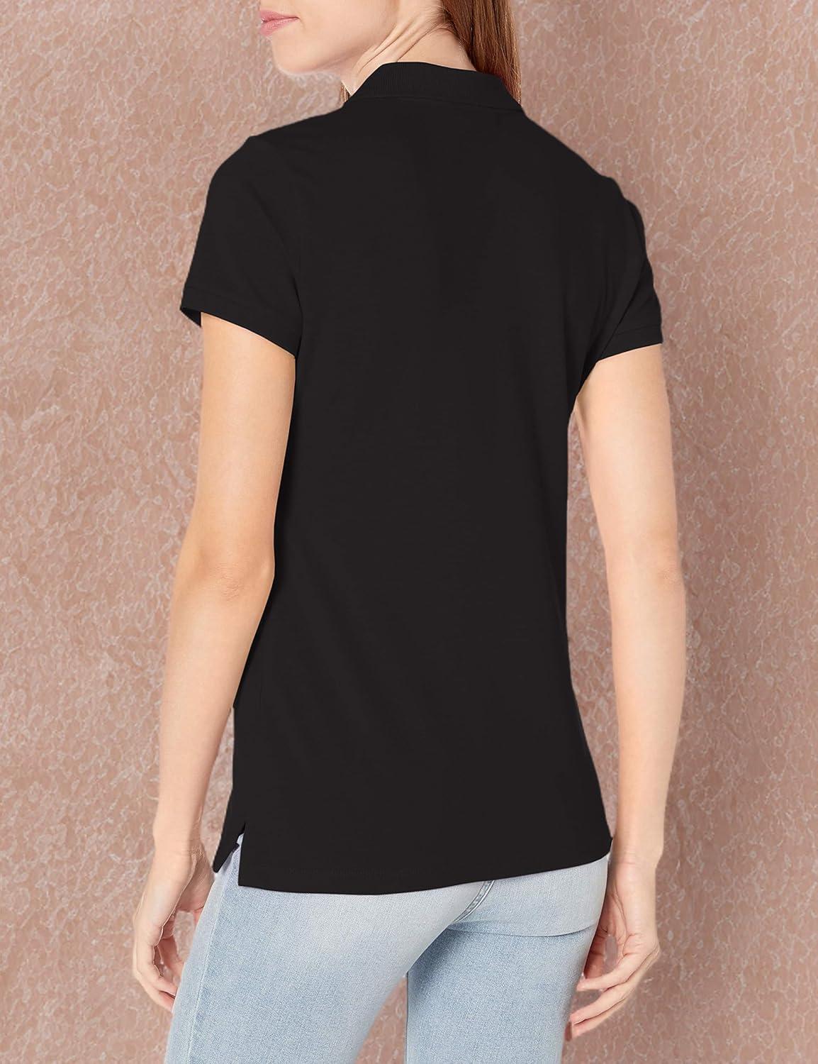 imageNautica Womens 5Button Short Sleeve Breathable 100 Cotton Polo ShirtTrue Black