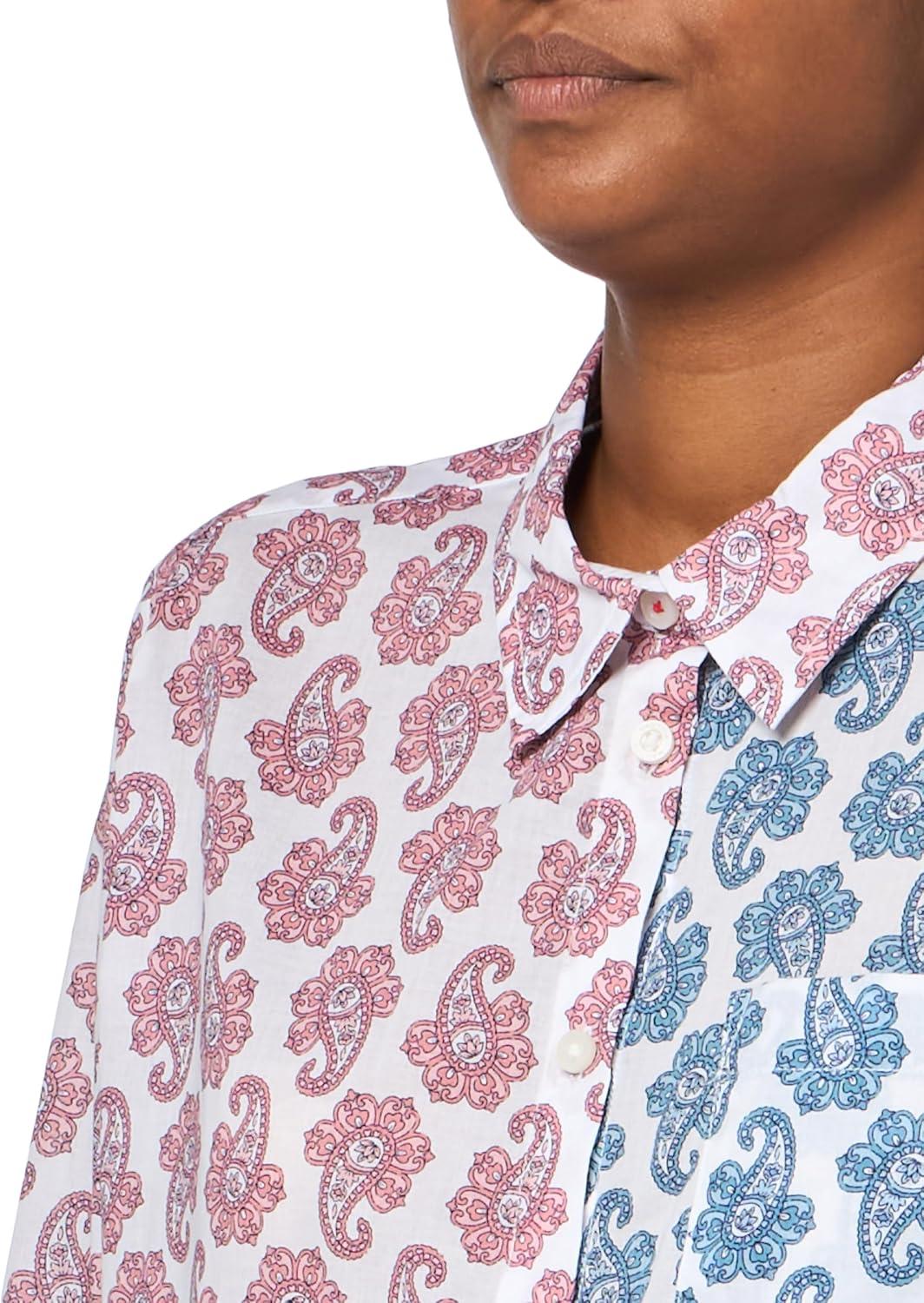 imageNautica Womens Button Down Paisley Long Sleeve Printed Button Up ShirtBridal Rose Multi