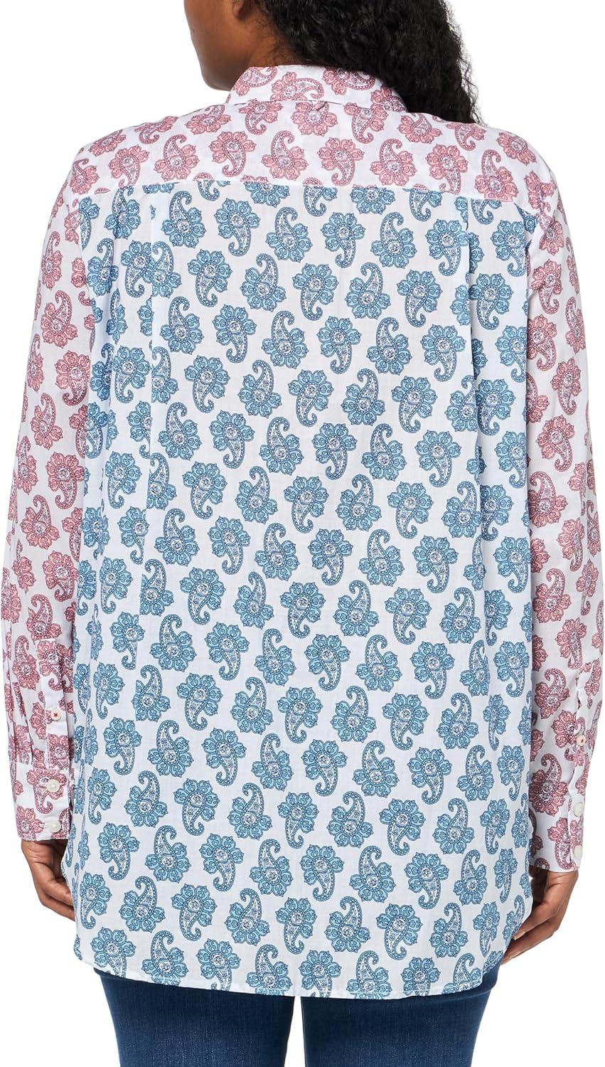 imageNautica Womens Button Down Paisley Long Sleeve Printed Button Up ShirtBridal Rose Multi