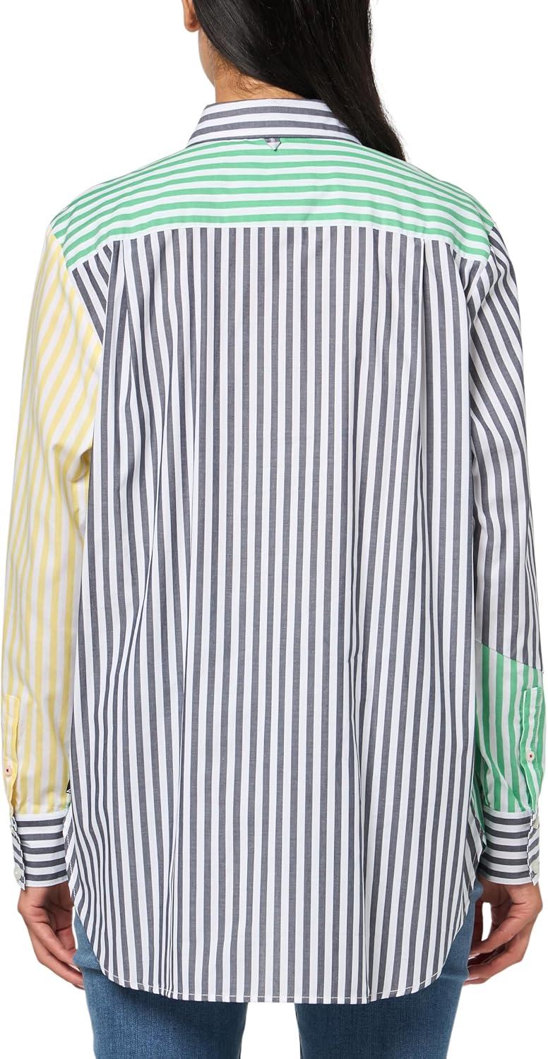 imageNautica Womens Button Down Stripe Long Sleeve Printed Button Up ShirtNight Sky Multi