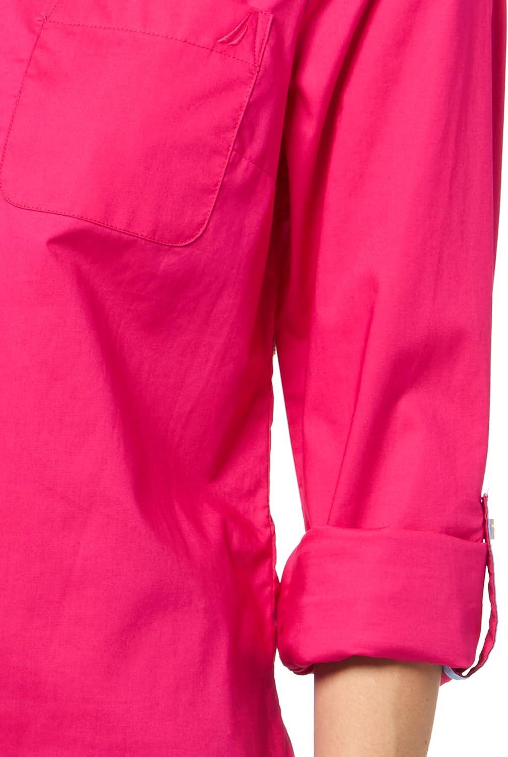 imageNautica Womens Button Front Long Sleeve Roll Tab ShirtAster Pink
