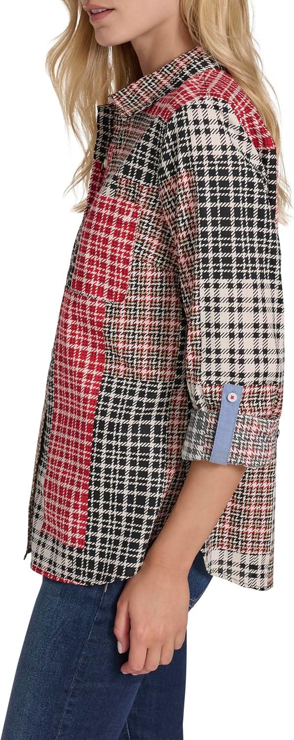 imageNautica Womens Button Front Long Sleeve Roll Tab ShirtBlack Multi
