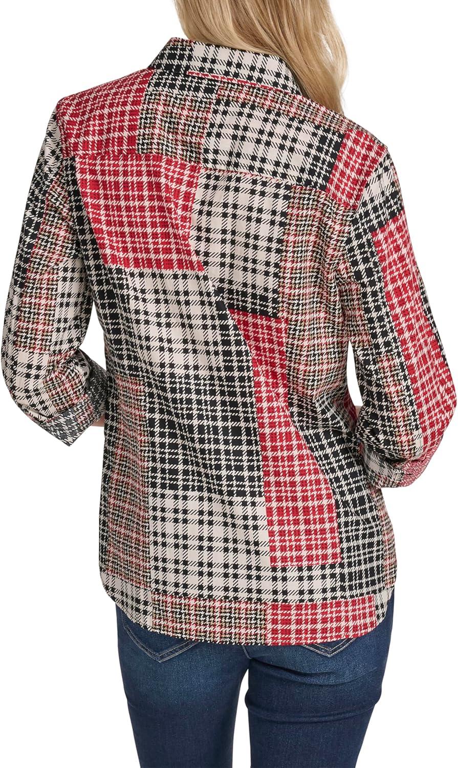 imageNautica Womens Button Front Long Sleeve Roll Tab ShirtBlack Multi