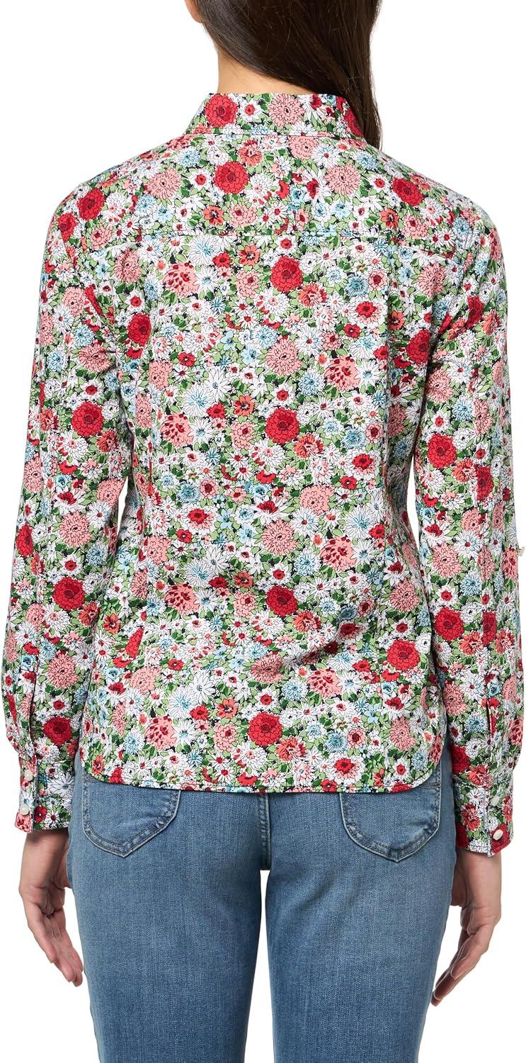 imageNautica Womens Button Front Long Sleeve Roll Tab ShirtBloom Multi