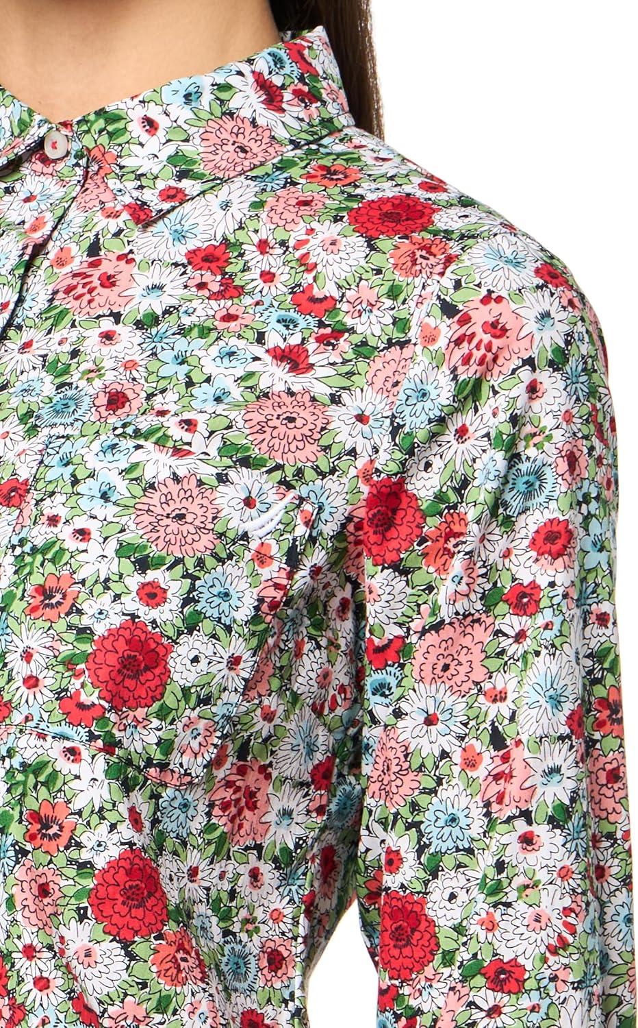 imageNautica Womens Button Front Long Sleeve Roll Tab ShirtBloom Multi