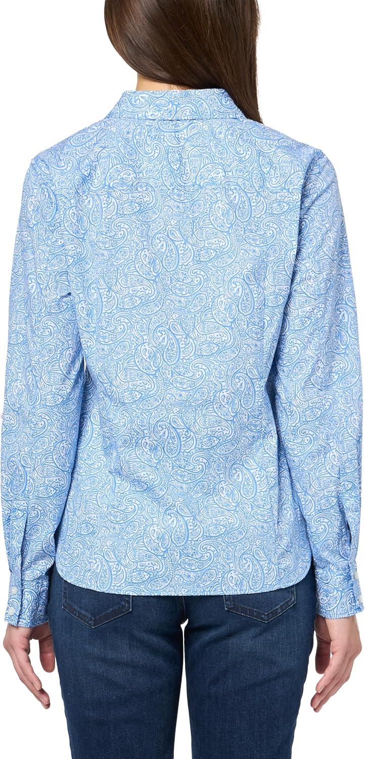 imageNautica Womens Button Front Long Sleeve Roll Tab ShirtBlue Haze Multi