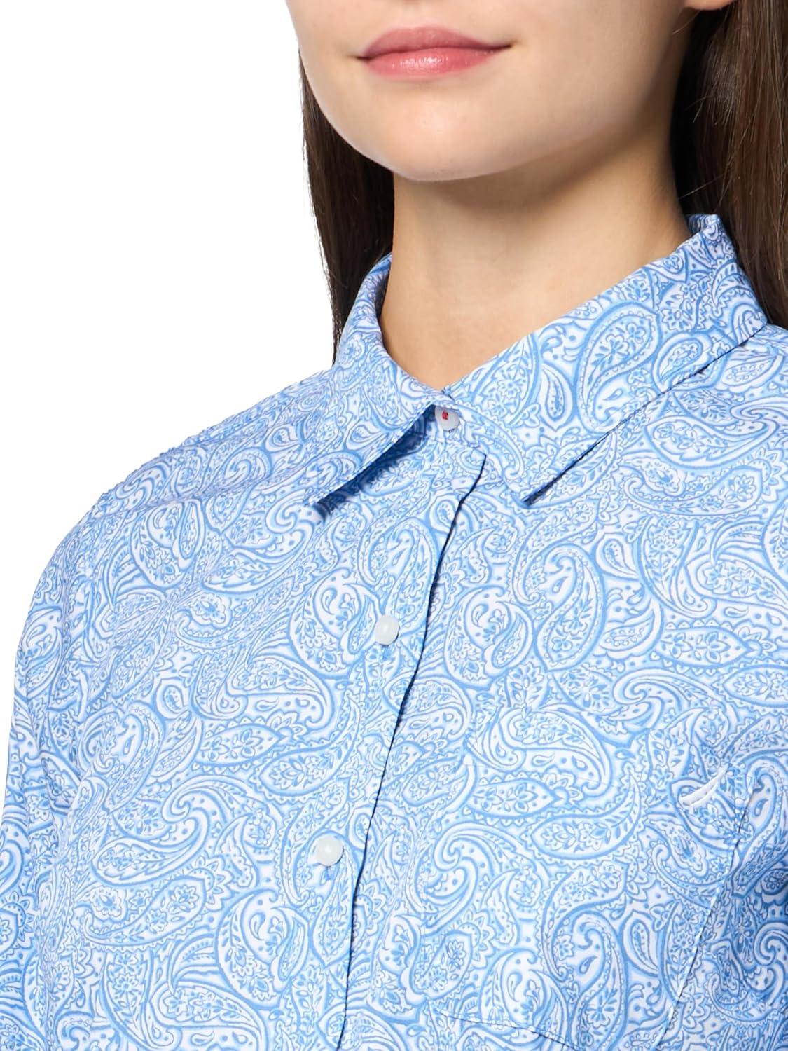 imageNautica Womens Button Front Long Sleeve Roll Tab ShirtBlue Haze Multi