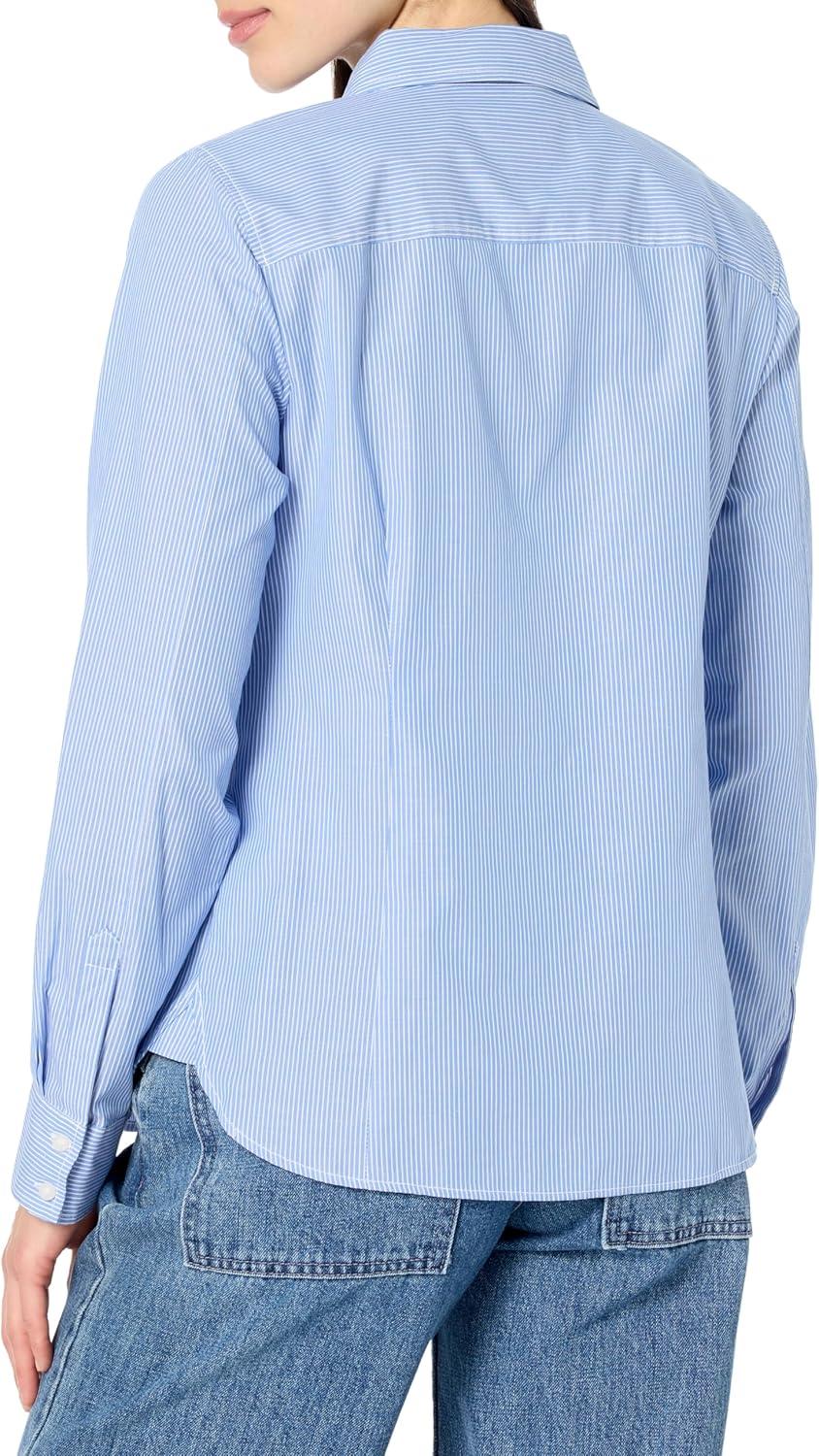 imageNautica Womens Button Front Long Sleeve Roll Tab ShirtBlueWhite
