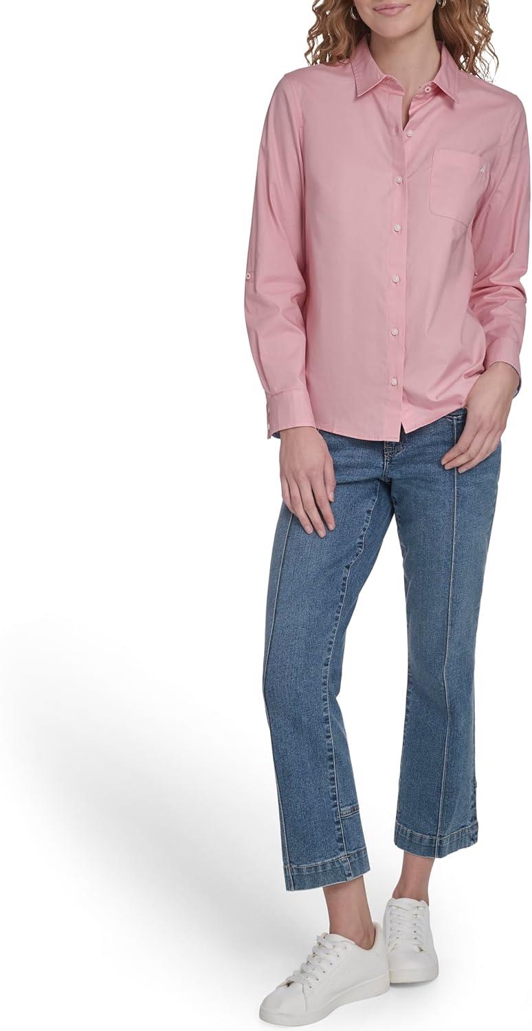 imageNautica Womens Button Front Long Sleeve Roll Tab ShirtBridal Rose
