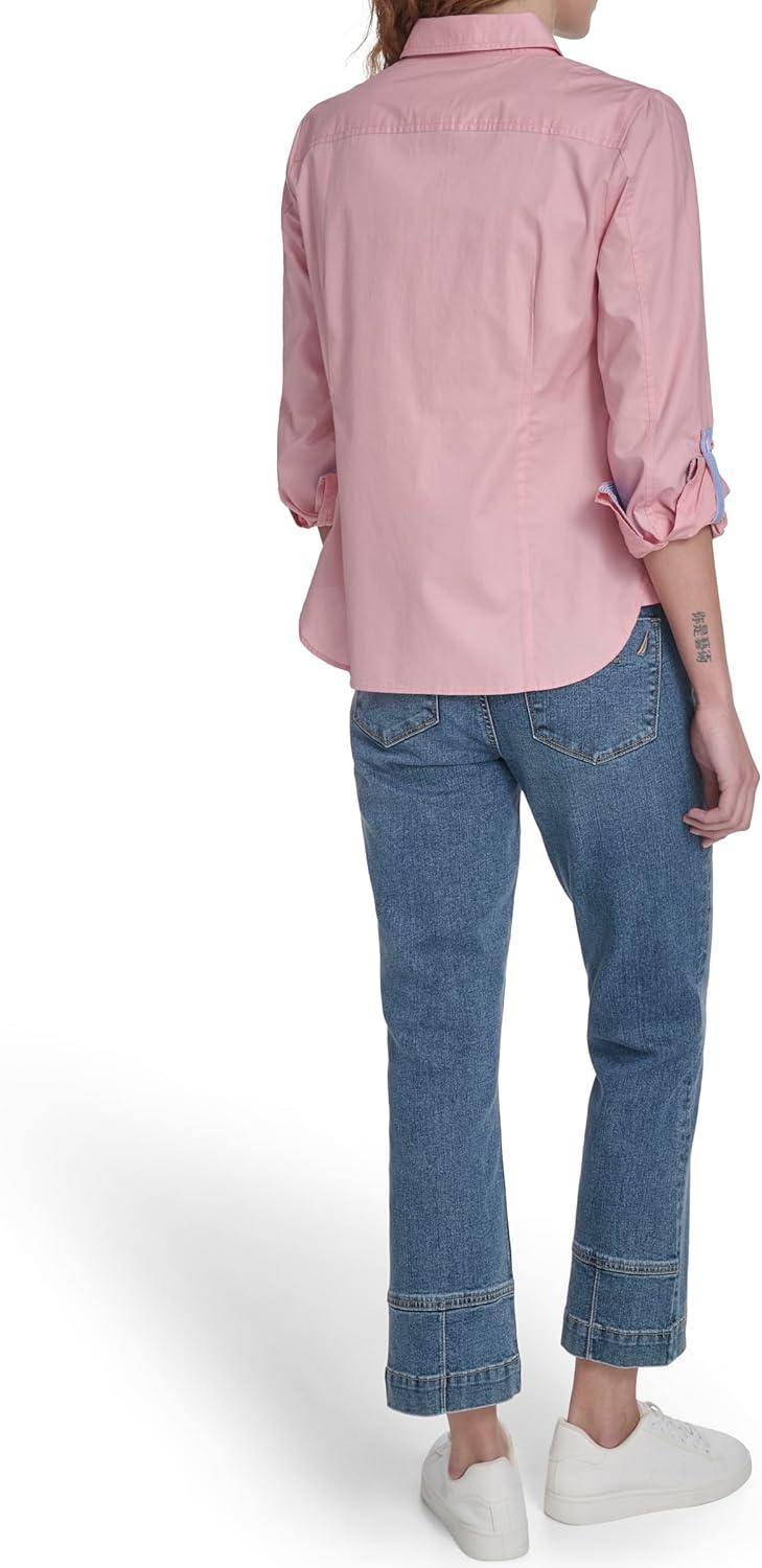 imageNautica Womens Button Front Long Sleeve Roll Tab ShirtBridal Rose