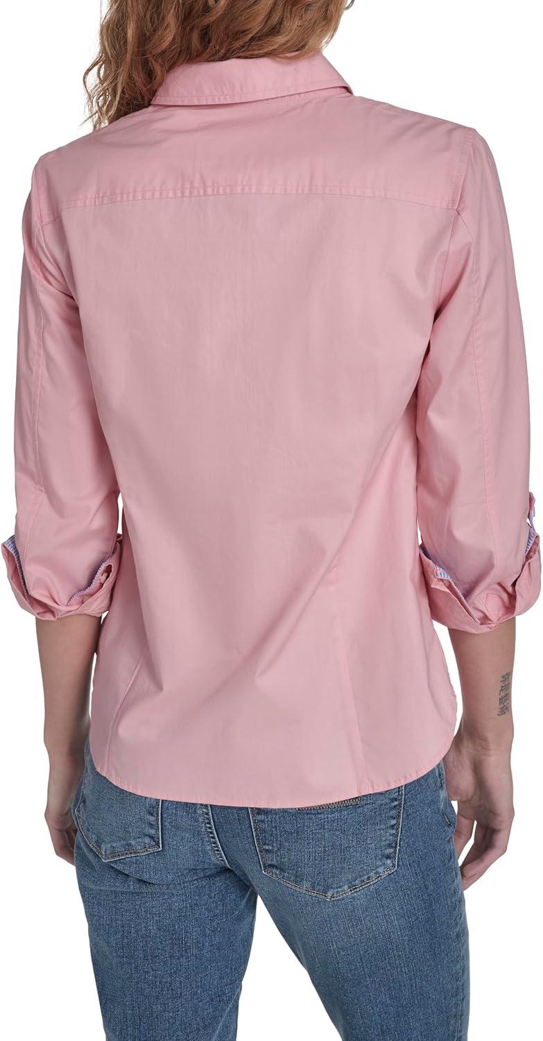 imageNautica Womens Button Front Long Sleeve Roll Tab ShirtBridal Rose