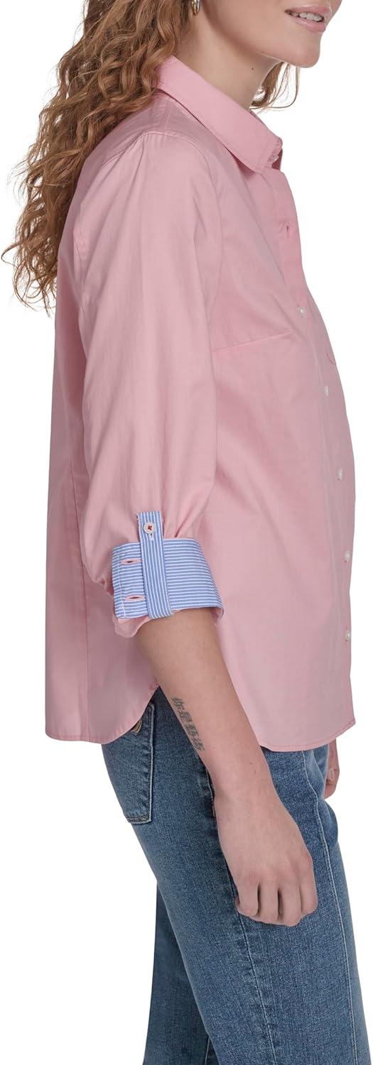 imageNautica Womens Button Front Long Sleeve Roll Tab ShirtBridal Rose