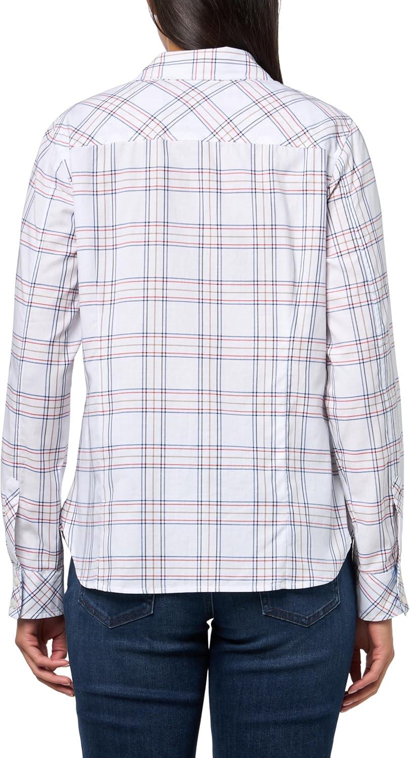 imageNautica Womens Button Front Long Sleeve Roll Tab ShirtBright White Multi