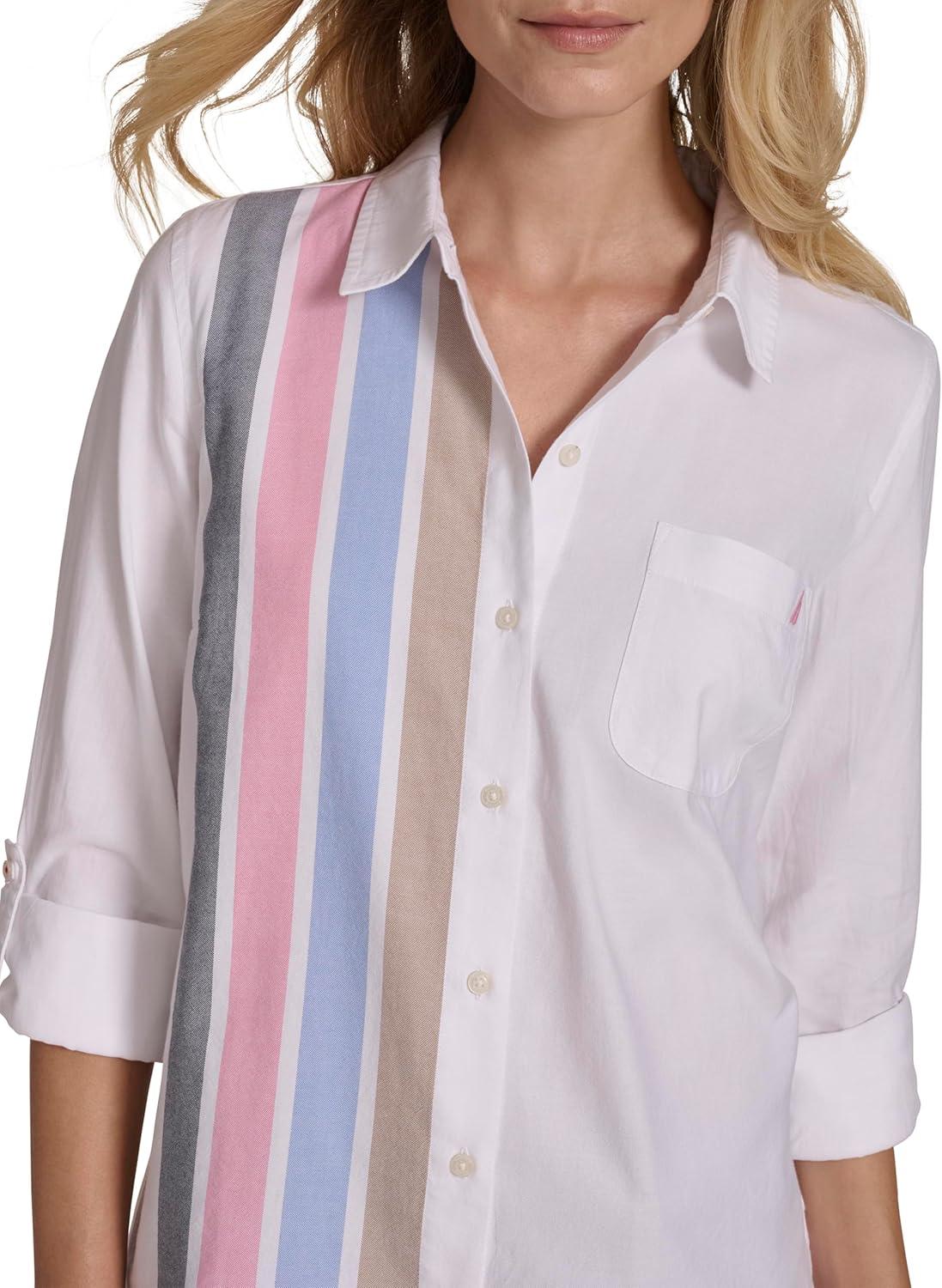 imageNautica Womens Button Front Long Sleeve Roll Tab ShirtConfetti
