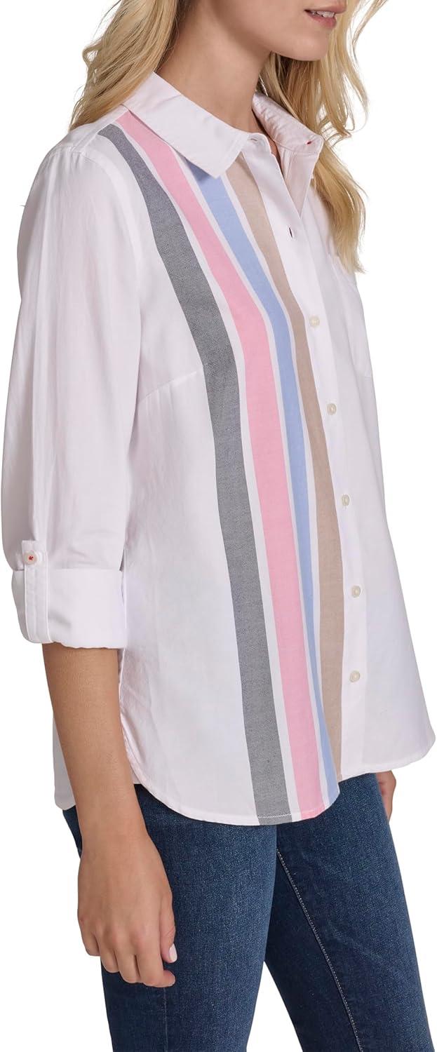 imageNautica Womens Button Front Long Sleeve Roll Tab ShirtConfetti