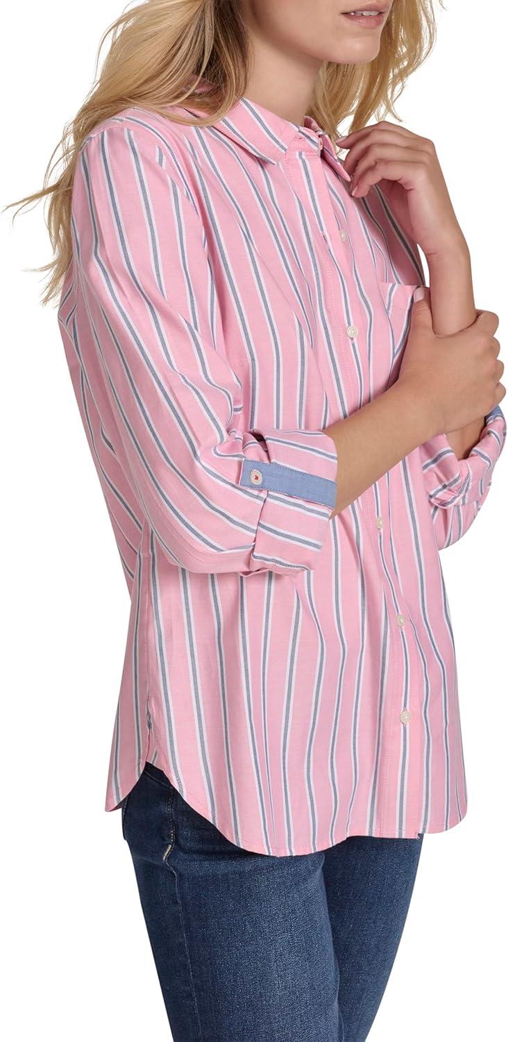 imageNautica Womens Button Front Long Sleeve Roll Tab ShirtConfetti Multi