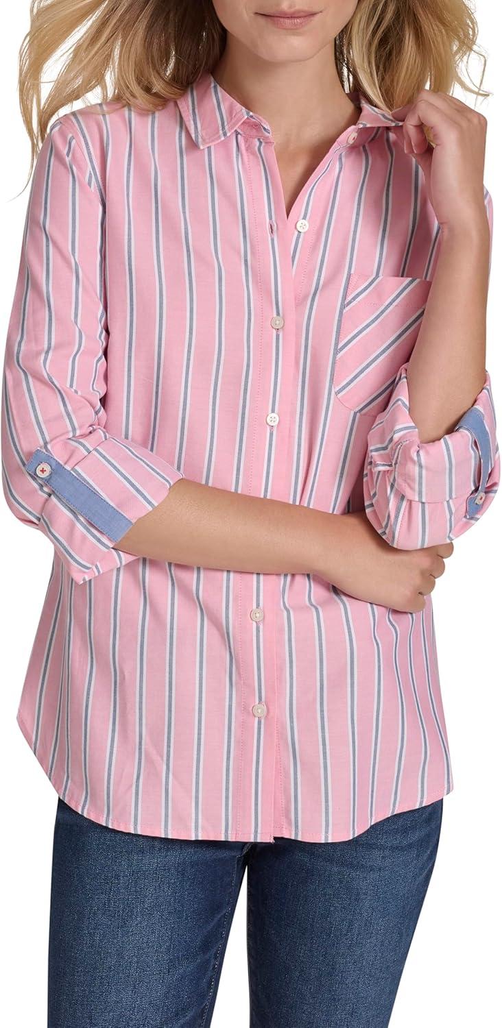 imageNautica Womens Button Front Long Sleeve Roll Tab ShirtConfetti Multi