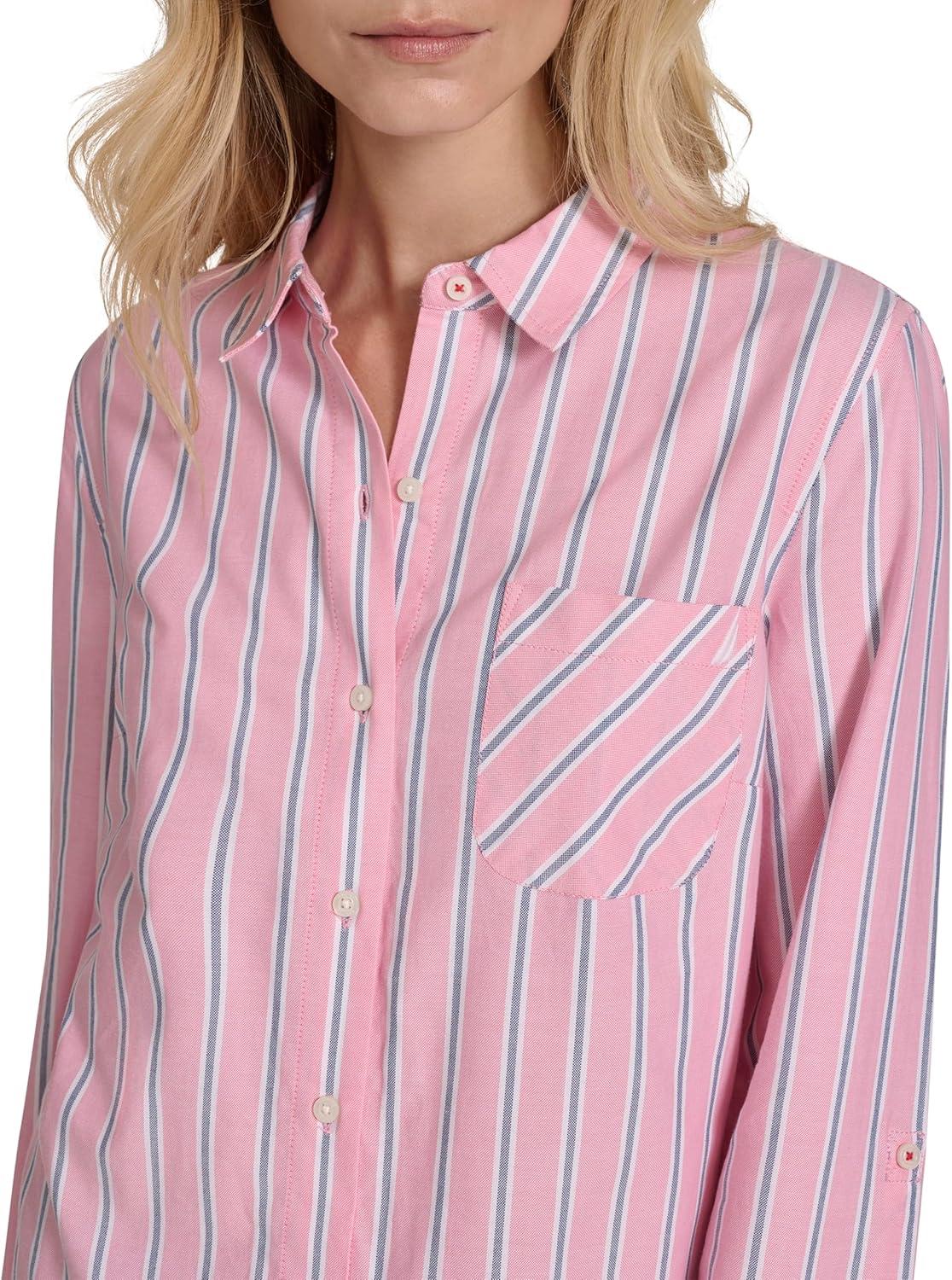 imageNautica Womens Button Front Long Sleeve Roll Tab ShirtConfetti Multi