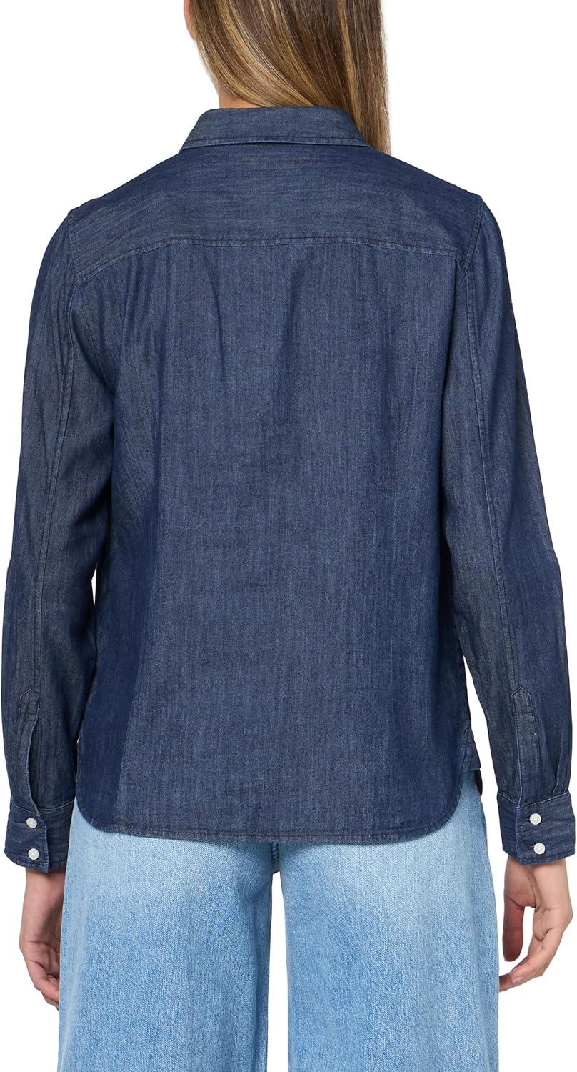imageNautica Womens Button Front Long Sleeve Roll Tab ShirtDark Azure