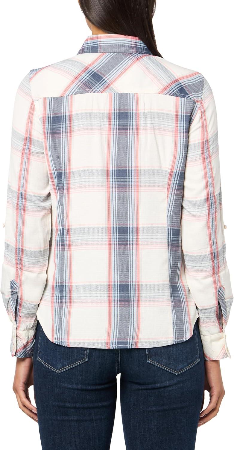 imageNautica Womens Button Front Long Sleeve Roll Tab ShirtDeep Pink Multi
