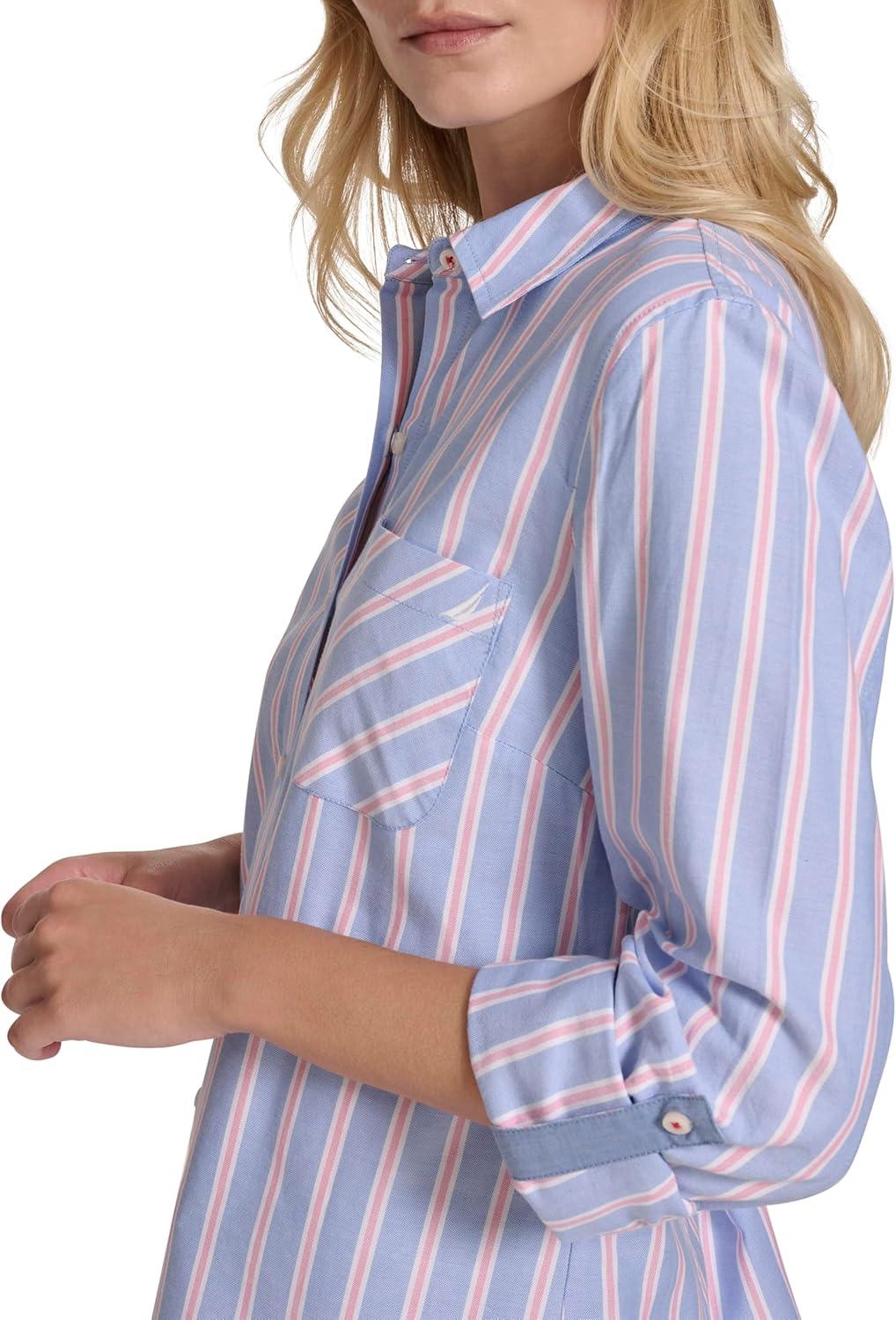 imageNautica Womens Button Front Long Sleeve Roll Tab ShirtFrench Blue Multi