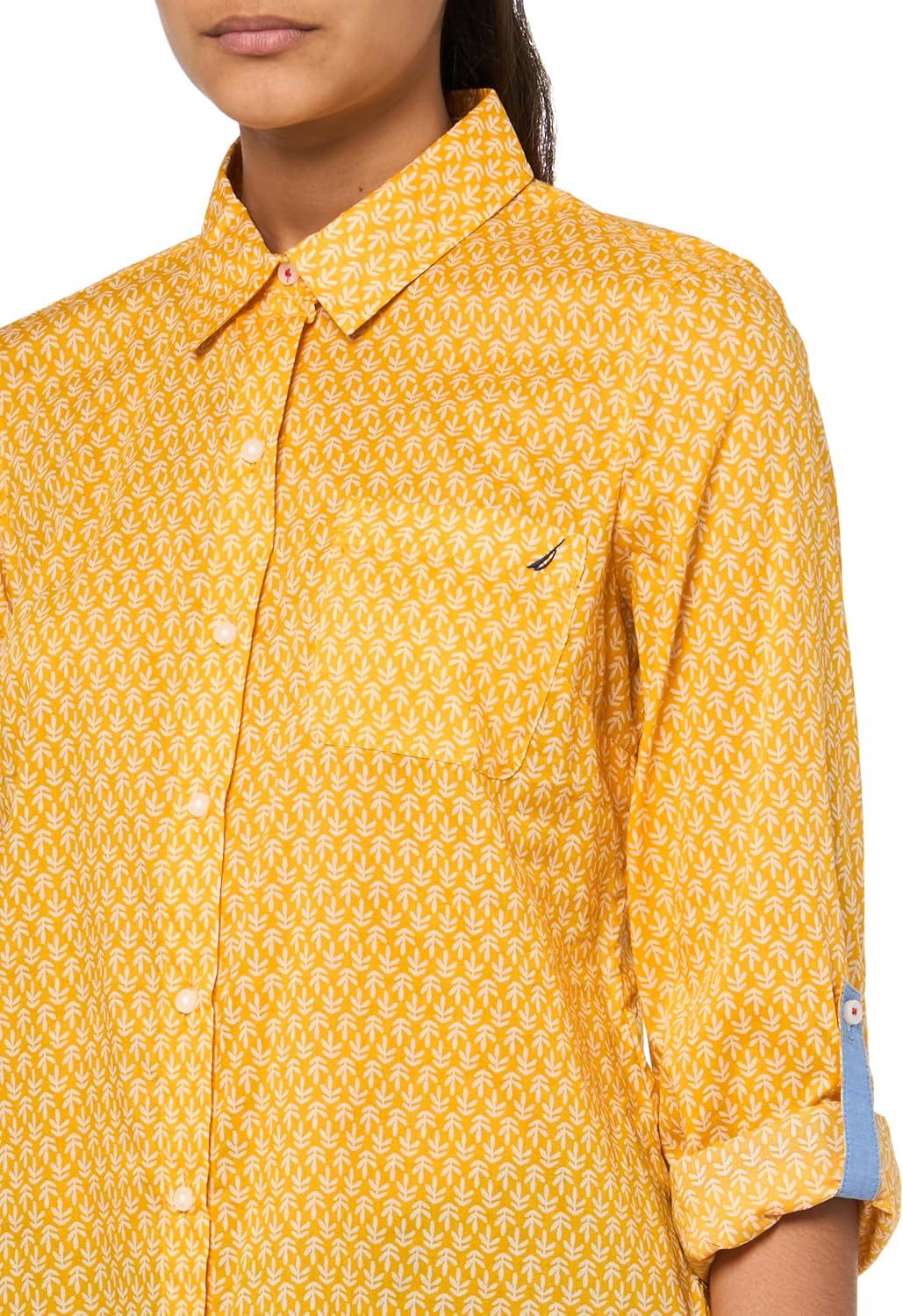 imageNautica Womens Button Front Long Sleeve Roll Tab ShirtGolden Glow Multi