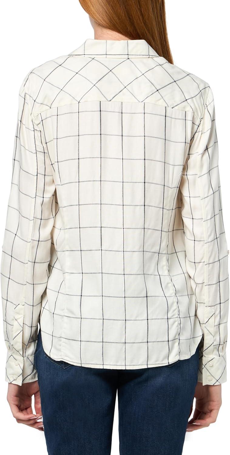 imageNautica Womens Button Front Long Sleeve Roll Tab ShirtIvory Multi