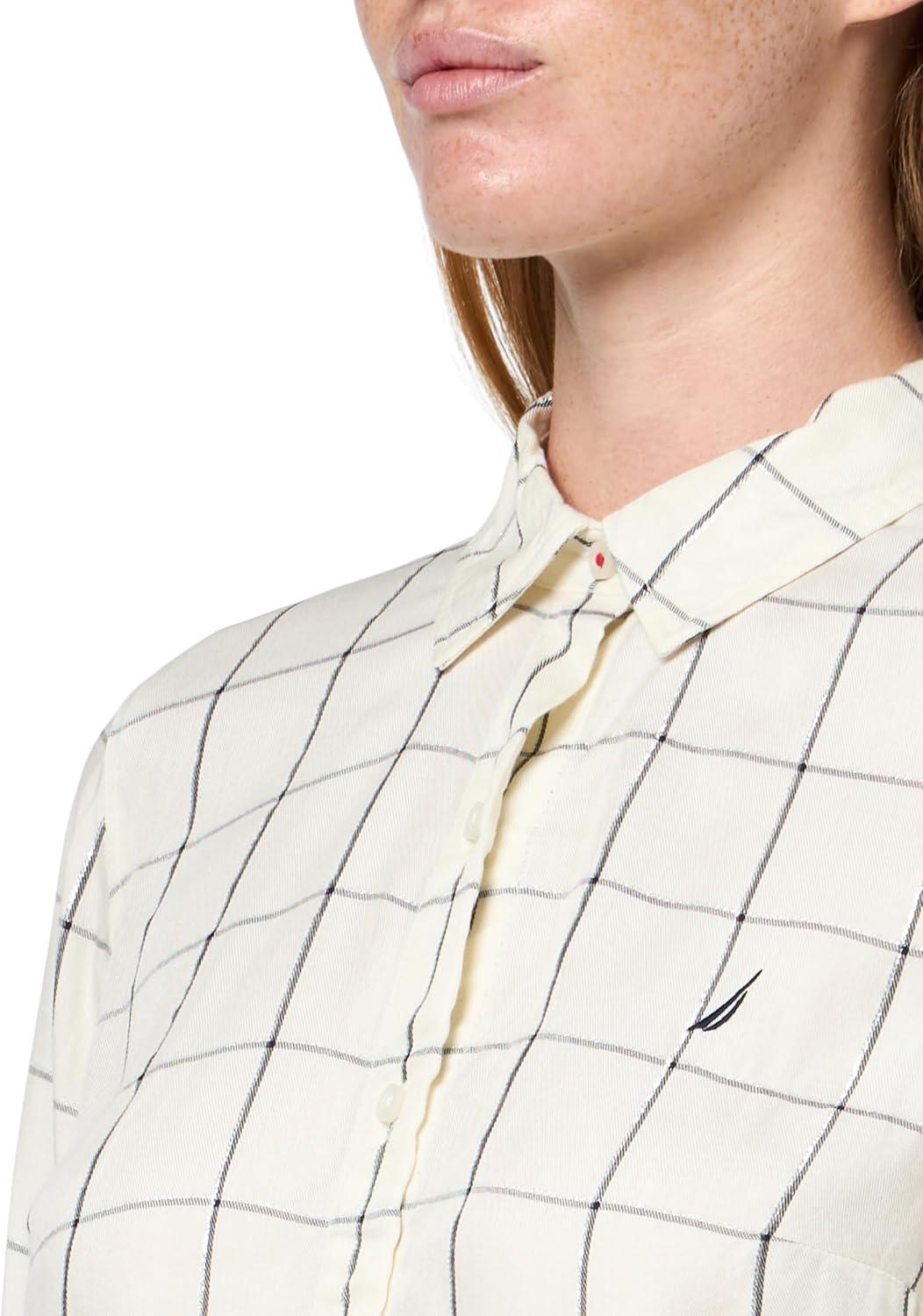 imageNautica Womens Button Front Long Sleeve Roll Tab ShirtIvory Multi