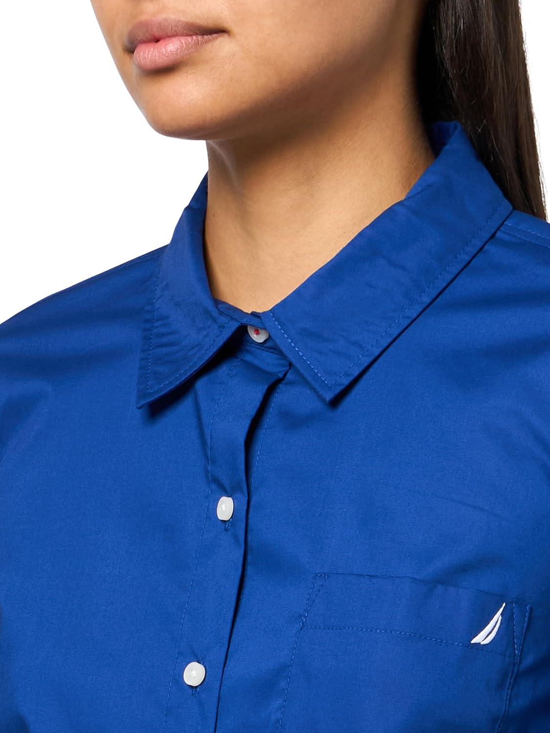 imageNautica Womens Button Front Long Sleeve Roll Tab ShirtMarina Blue
