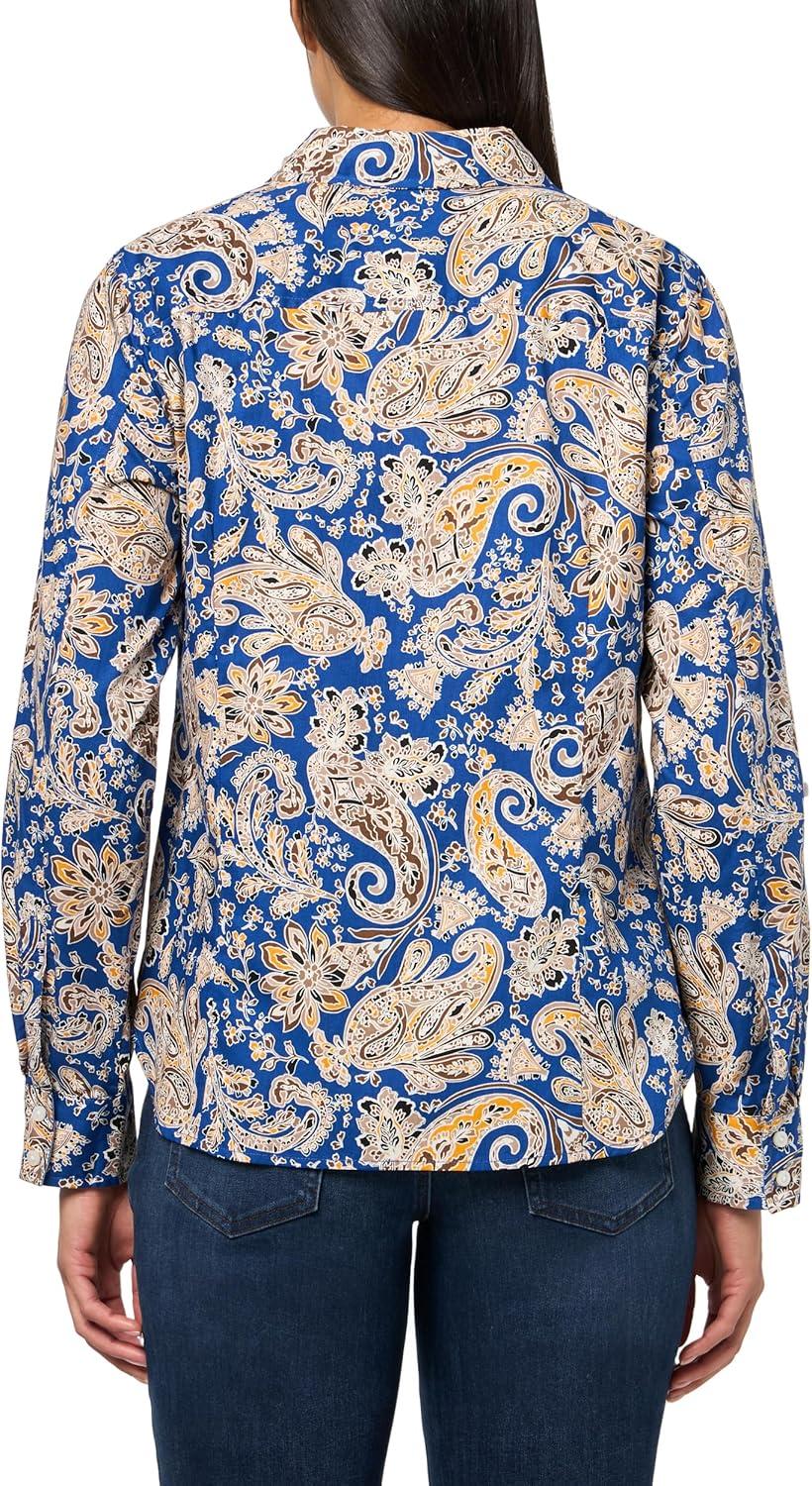 imageNautica Womens Button Front Long Sleeve Roll Tab ShirtMarina Blue Multi