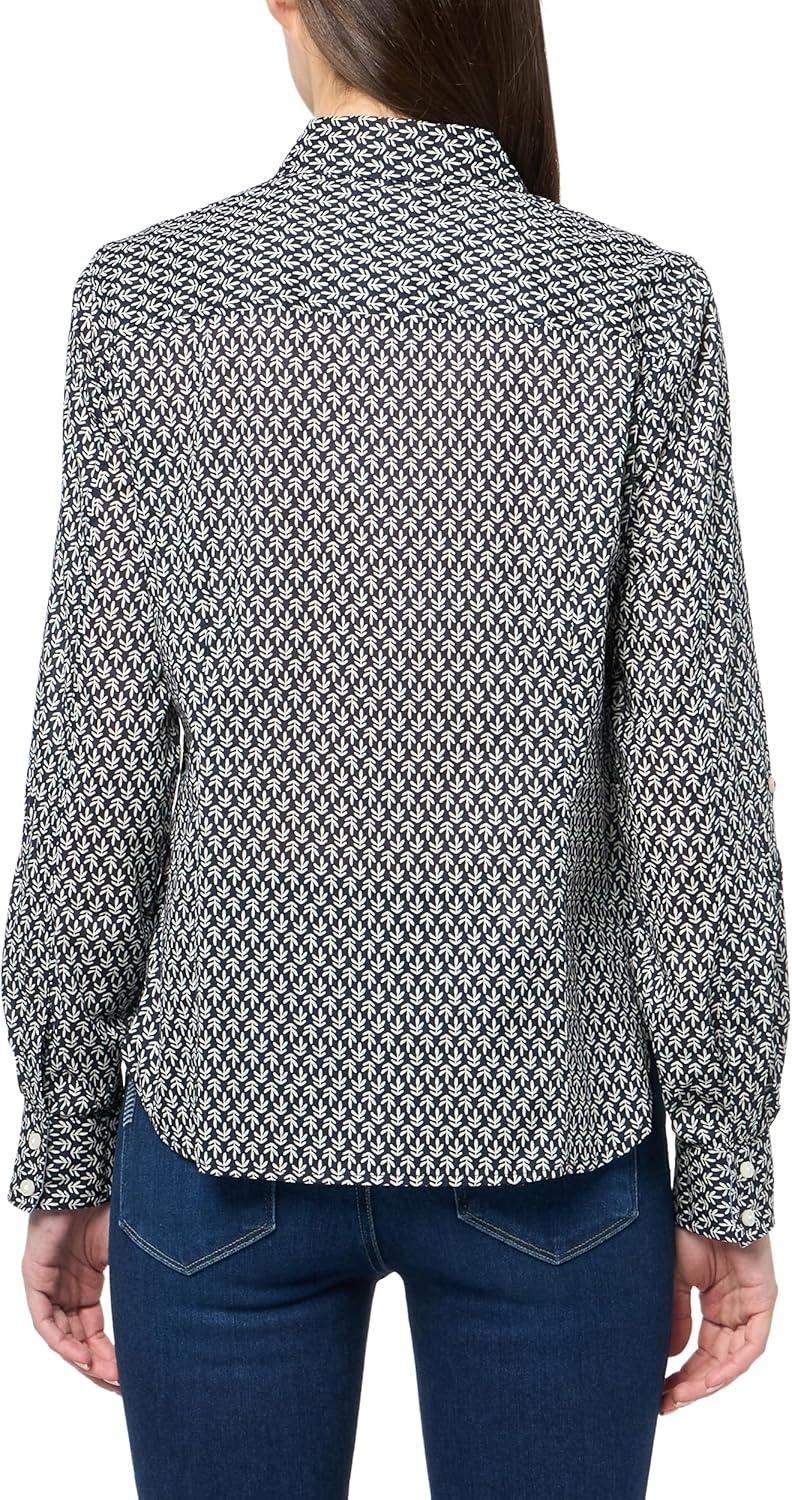 imageNautica Womens Button Front Long Sleeve Roll Tab ShirtNight Sky Multi