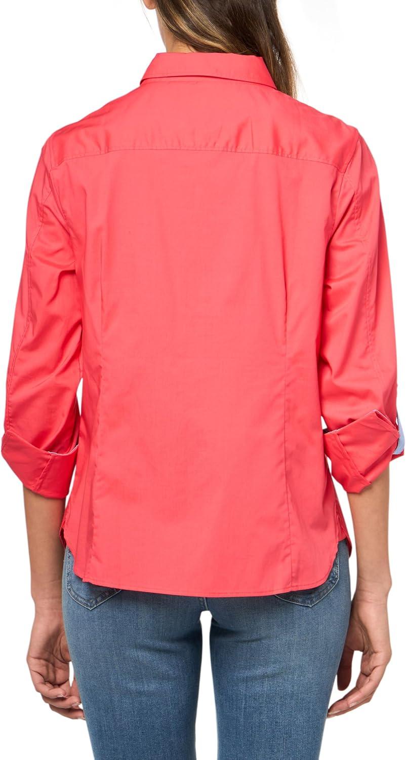 imageNautica Womens Button Front Long Sleeve Roll Tab ShirtParadise Pink
