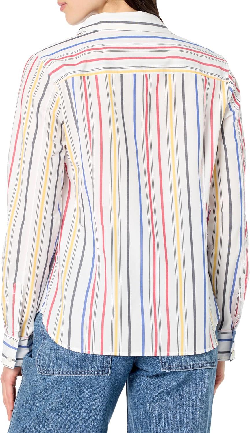 imageNautica Womens Button Front Long Sleeve Roll Tab ShirtRegatta Red Multi