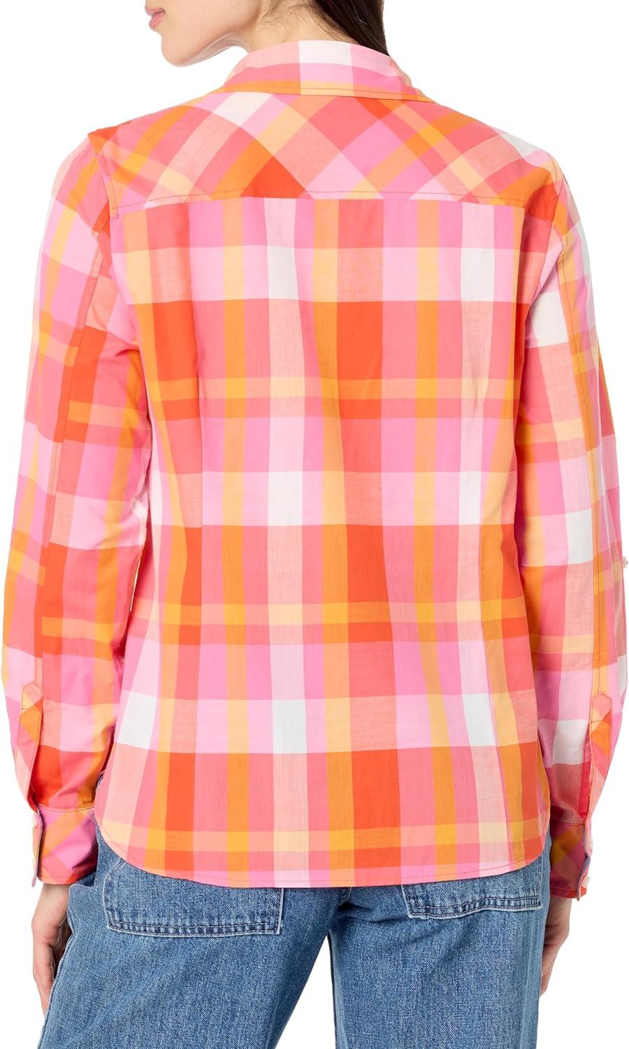 imageNautica Womens Button Front Long Sleeve Roll Tab ShirtSangria Sunset Multi