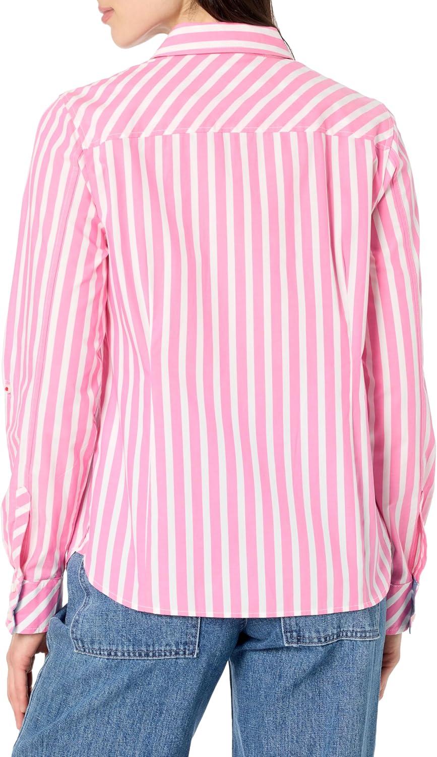 imageNautica Womens Button Front Long Sleeve Roll Tab ShirtSangria SunsetBright White