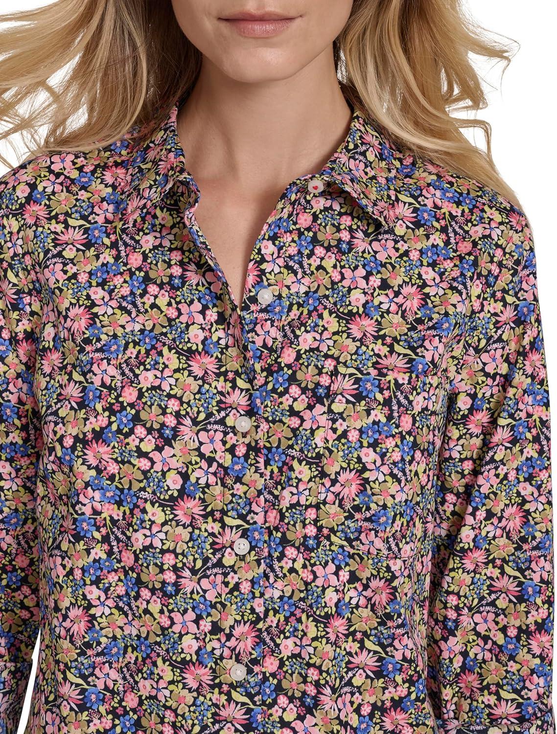 imageNautica Womens Button Front Long Sleeve Roll Tab ShirtSolid Confetti