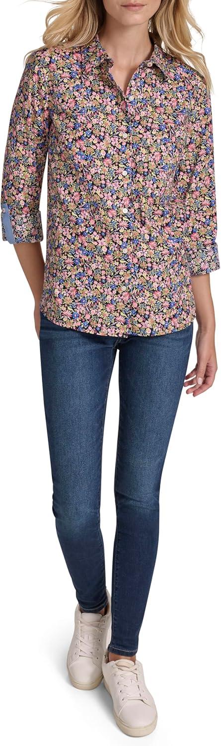 imageNautica Womens Button Front Long Sleeve Roll Tab ShirtSolid Confetti