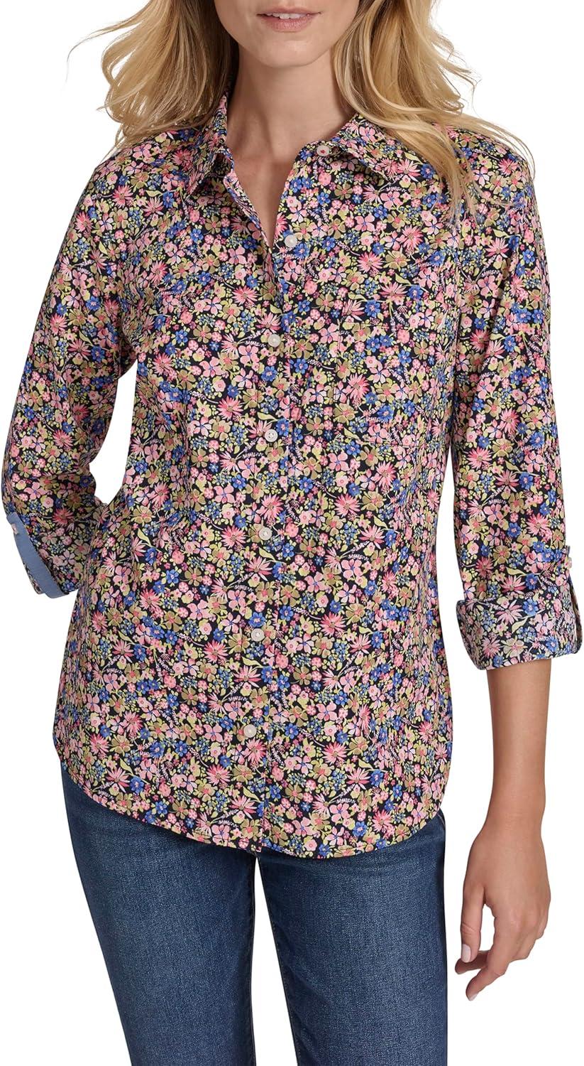 imageNautica Womens Button Front Long Sleeve Roll Tab ShirtSolid Confetti