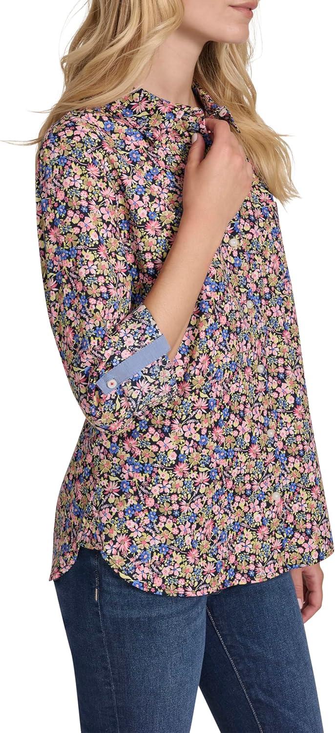 imageNautica Womens Button Front Long Sleeve Roll Tab ShirtSolid Confetti