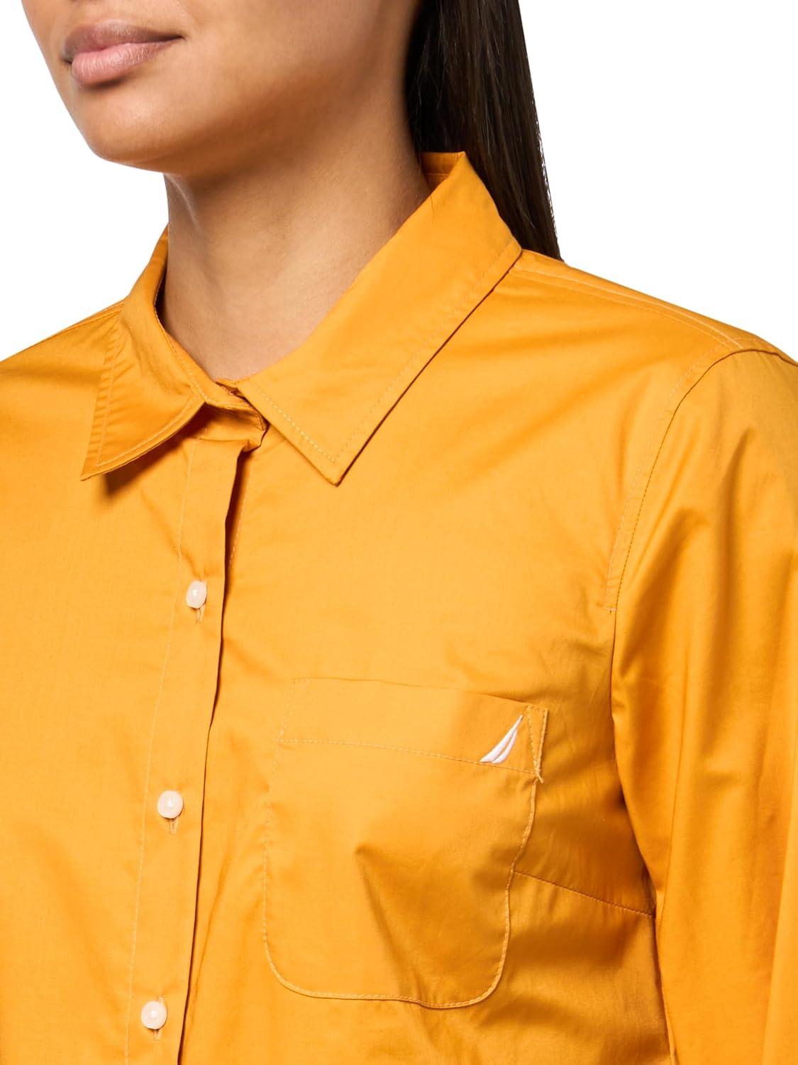 imageNautica Womens Button Front Long Sleeve Roll Tab ShirtSunflower
