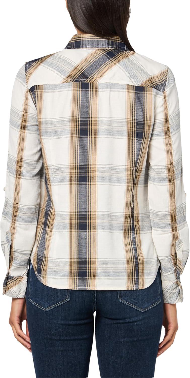 imageNautica Womens Button Front Long Sleeve Roll Tab ShirtTigers Eye Multi