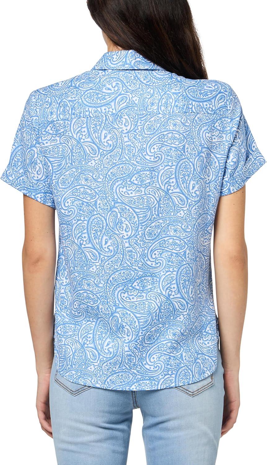 imageNautica Womens Button Front Short Sleeve Camp ShirtBlue Haze Multi
