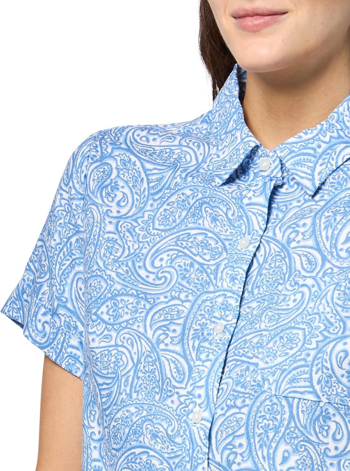 imageNautica Womens Button Front Short Sleeve Camp ShirtBlue Haze Multi