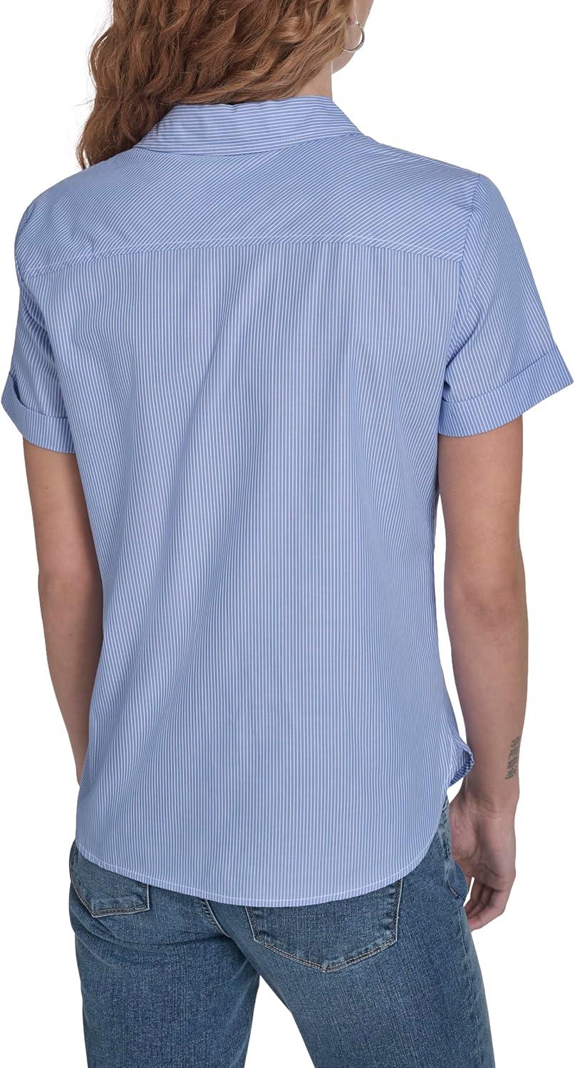 imageNautica Womens Button Front Short Sleeve Camp ShirtBlueWhite